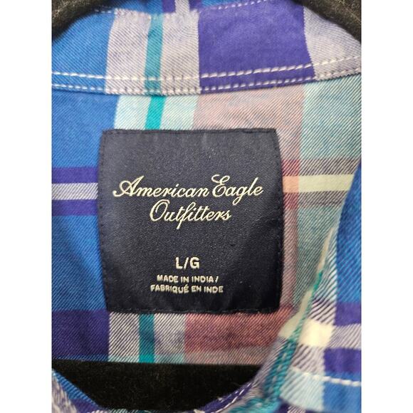 American Eagle Outfitters Blue Plaid Button Down Shirt - Picture 3 of 8